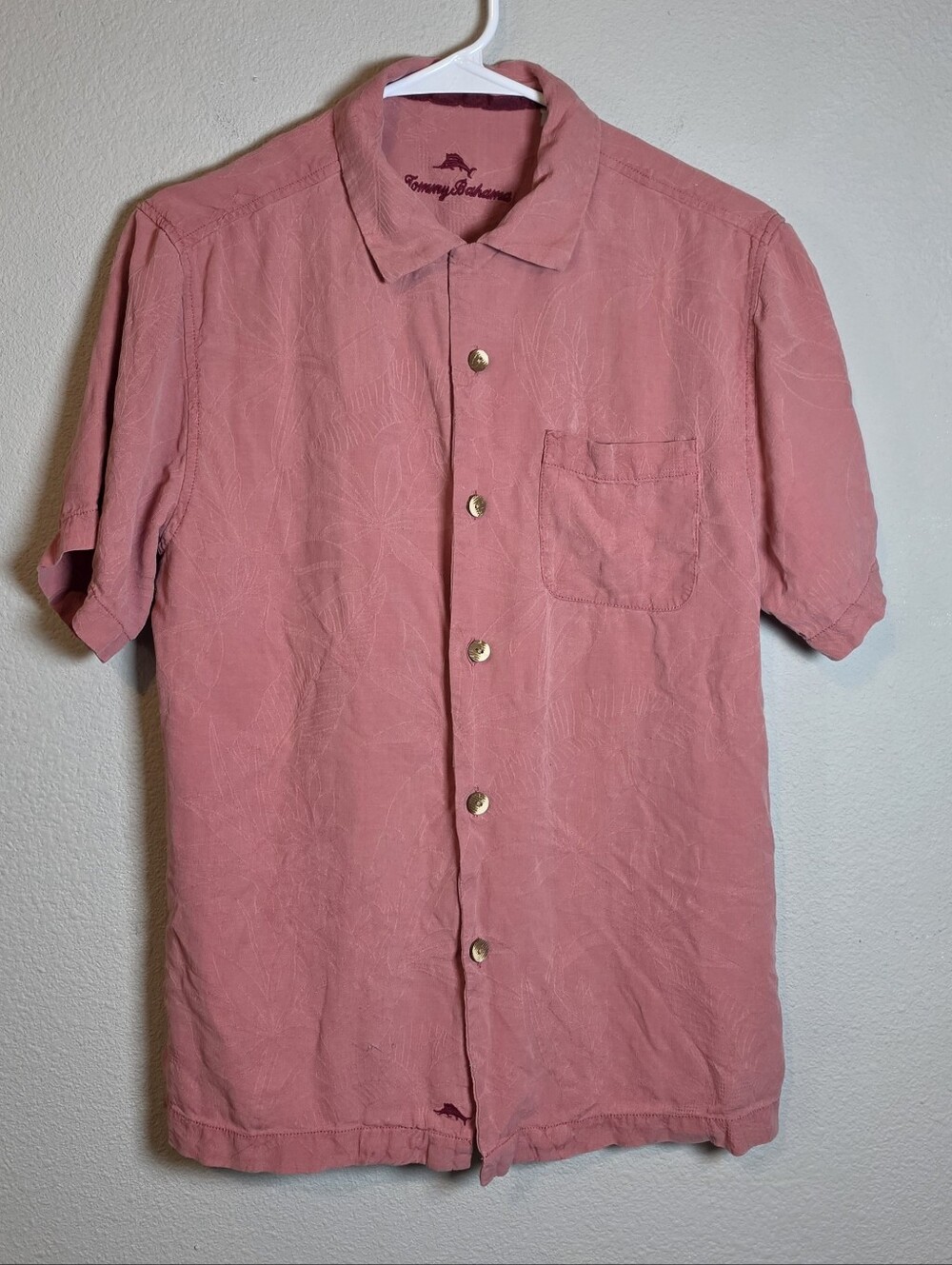 Tommy Bahama Silk Camp Shirt Mens S Pink Coral Floral Tropical Resortwear